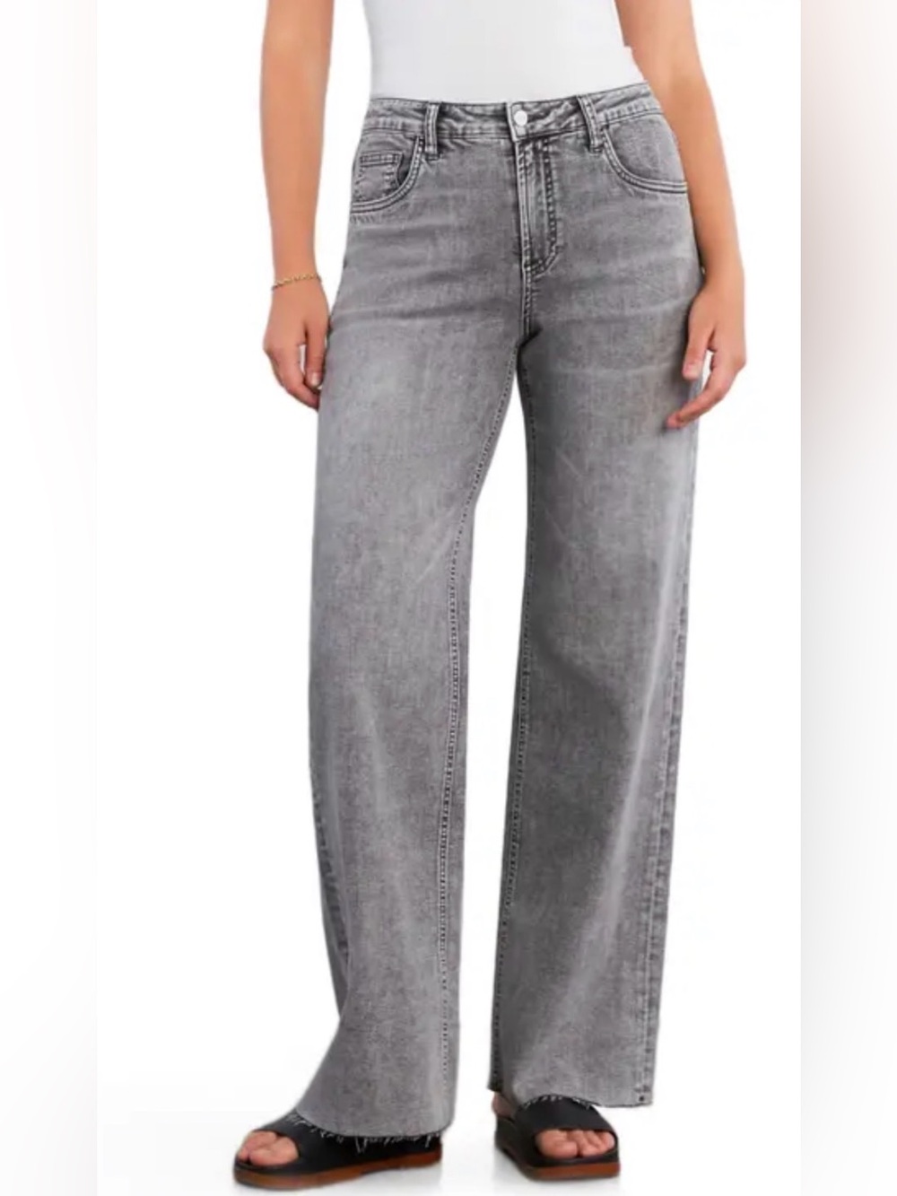 Warp & Weft NCE Nice Cote Wide Leg Jeans in Gray with Raw Hem